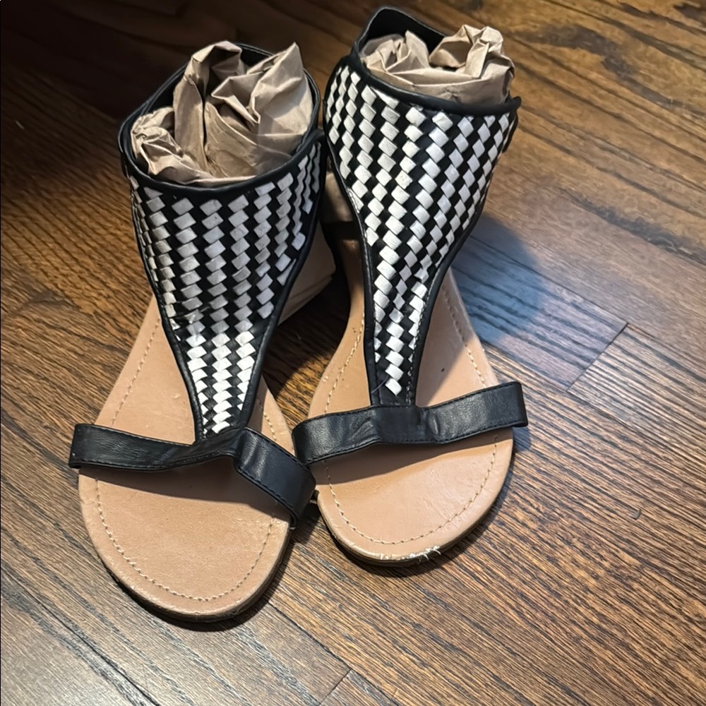 Forever 21 Black and White Gladiator Sandals